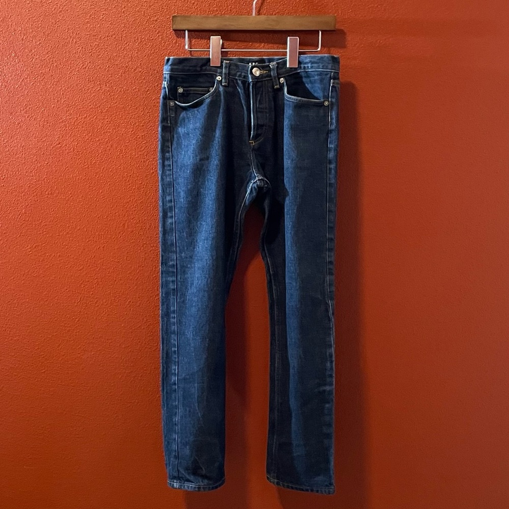 A.P.C. Men’s New Cure H Jean Tres Etroit Blue Raw Denim Button Fly Slim Jeans